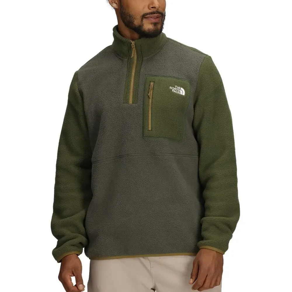 The North Face Mens Yumiori 1/4 Zip Fleece Jacket New Taupe Green-woodland Green